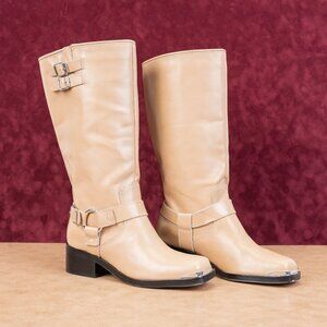 Dolce Vita Women Evi Tan Leather Moto Biker Metal Harness Boots sz 9